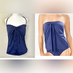 NWT, Tommy Bahama, Pearl Sarong Wrap Bandeau Tankini Top in Mare Navy, Size L